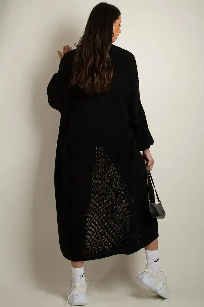 Casual Knit Puff Sleeve Loose Cardigan