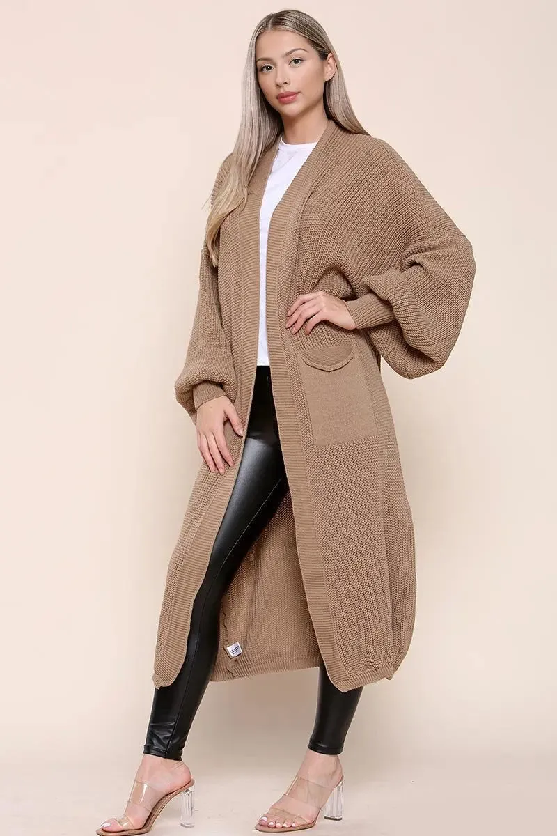 Casual Knit Puff Sleeve Loose Cardigan