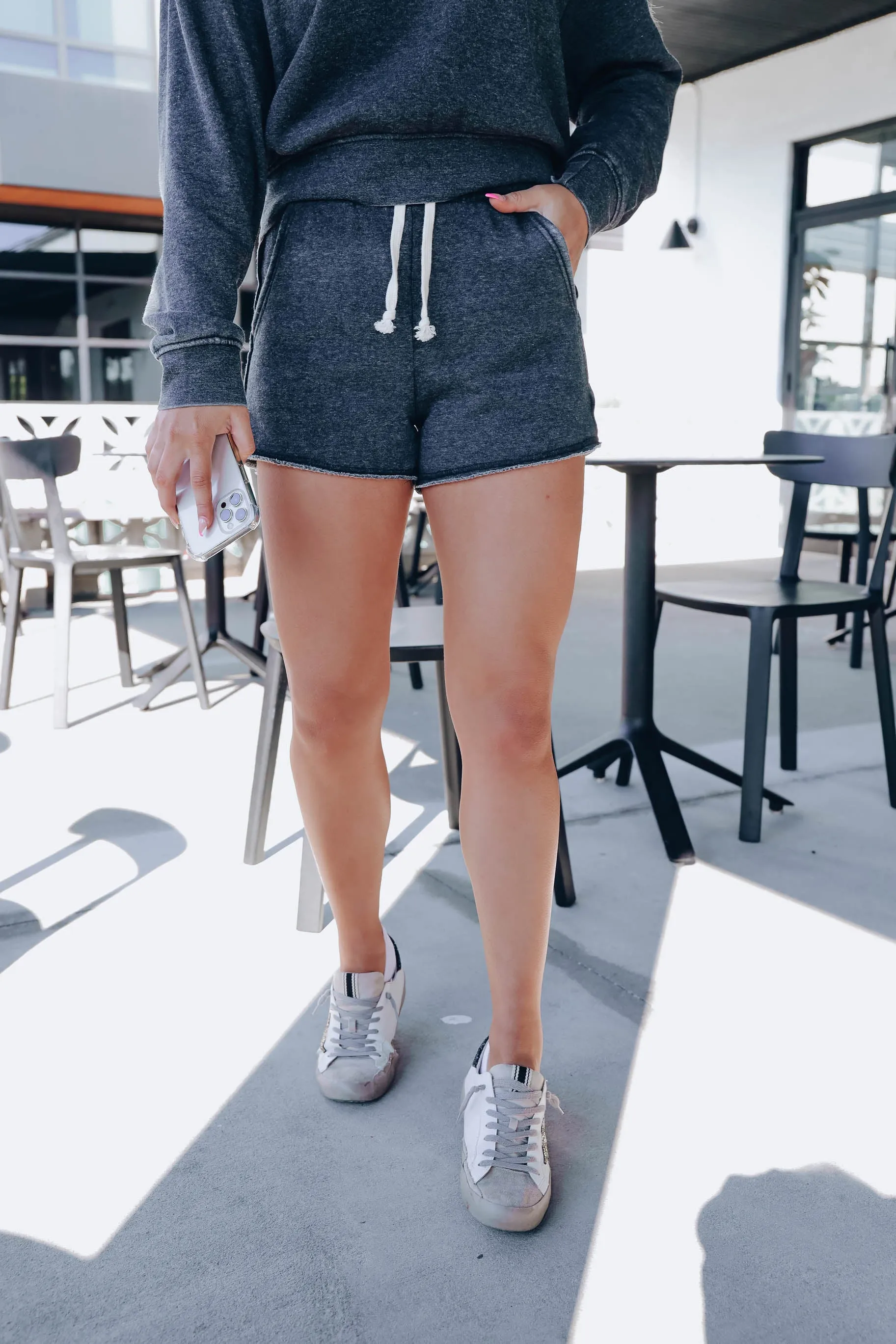 Casual Streetwear Pullover/Shorts Set - Black