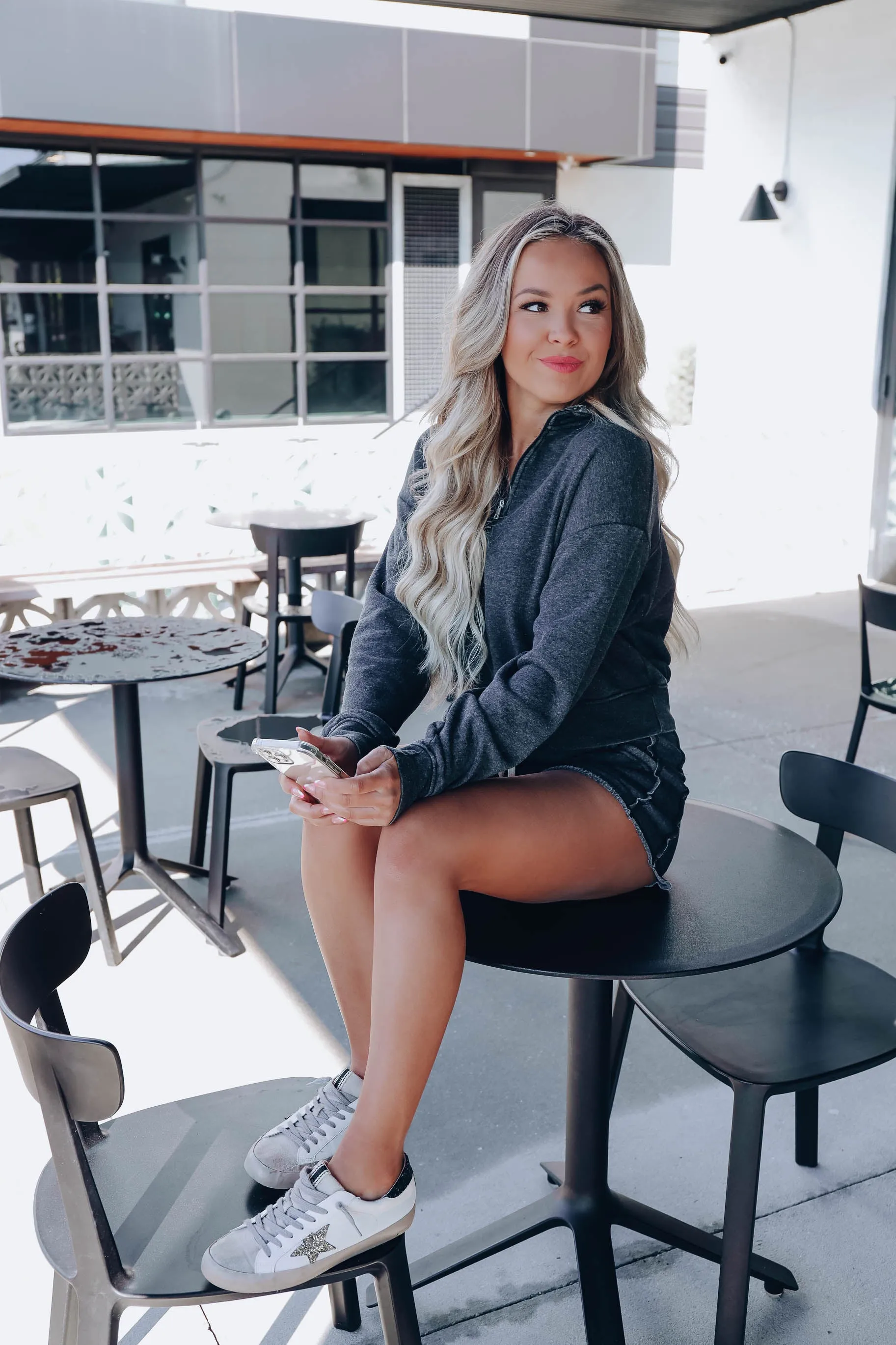 Casual Streetwear Pullover/Shorts Set - Black