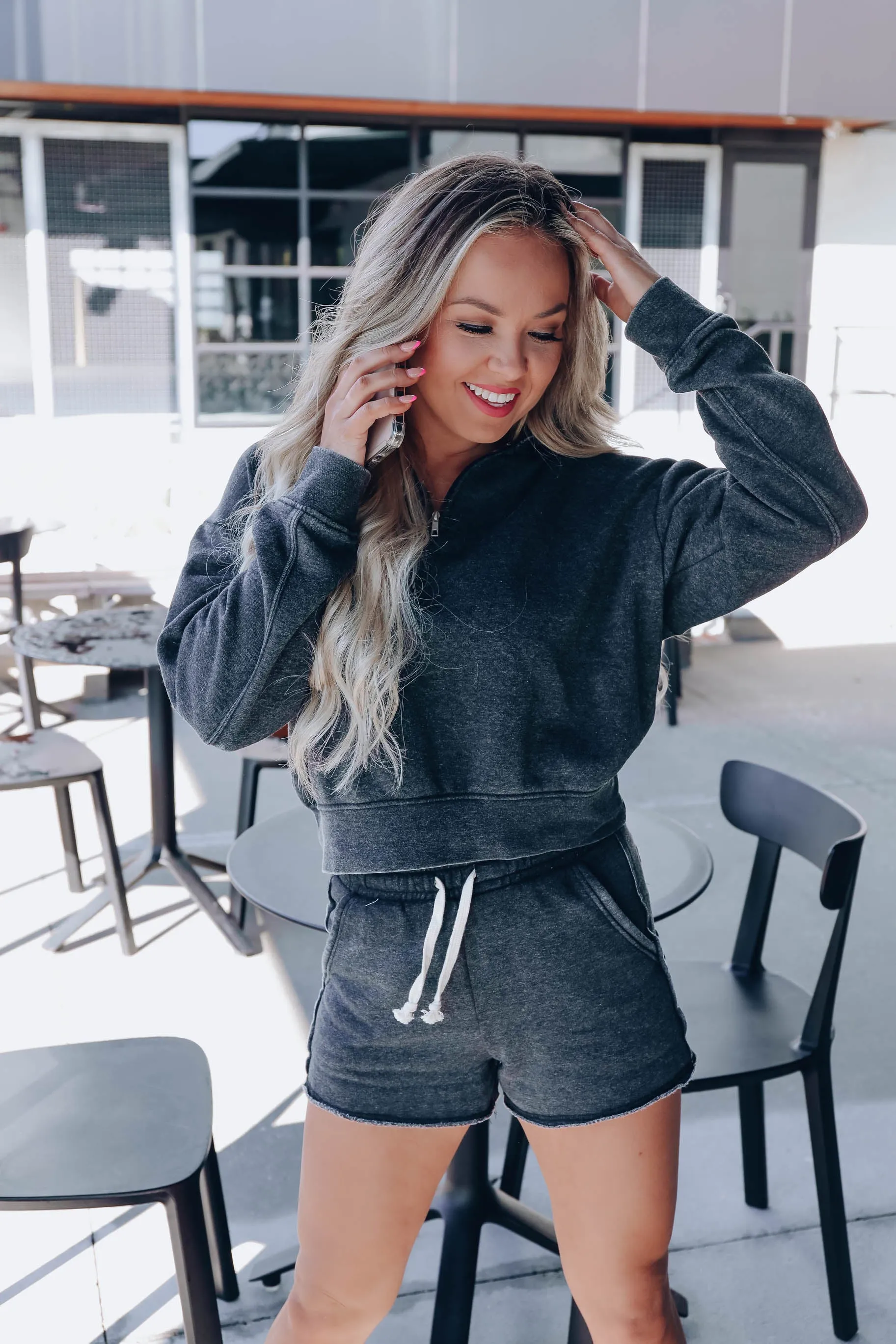Casual Streetwear Pullover/Shorts Set - Black