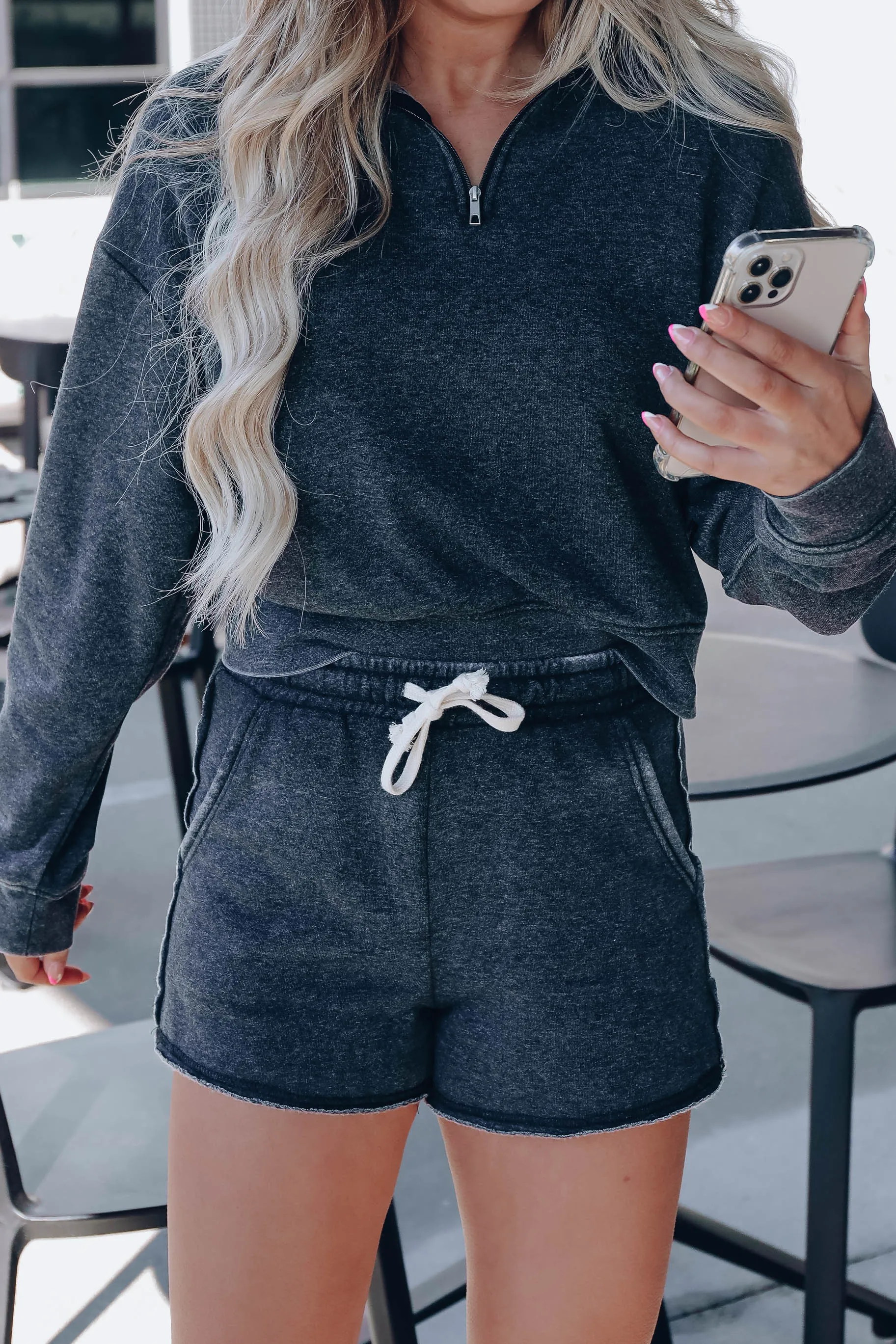 Casual Streetwear Pullover/Shorts Set - Black
