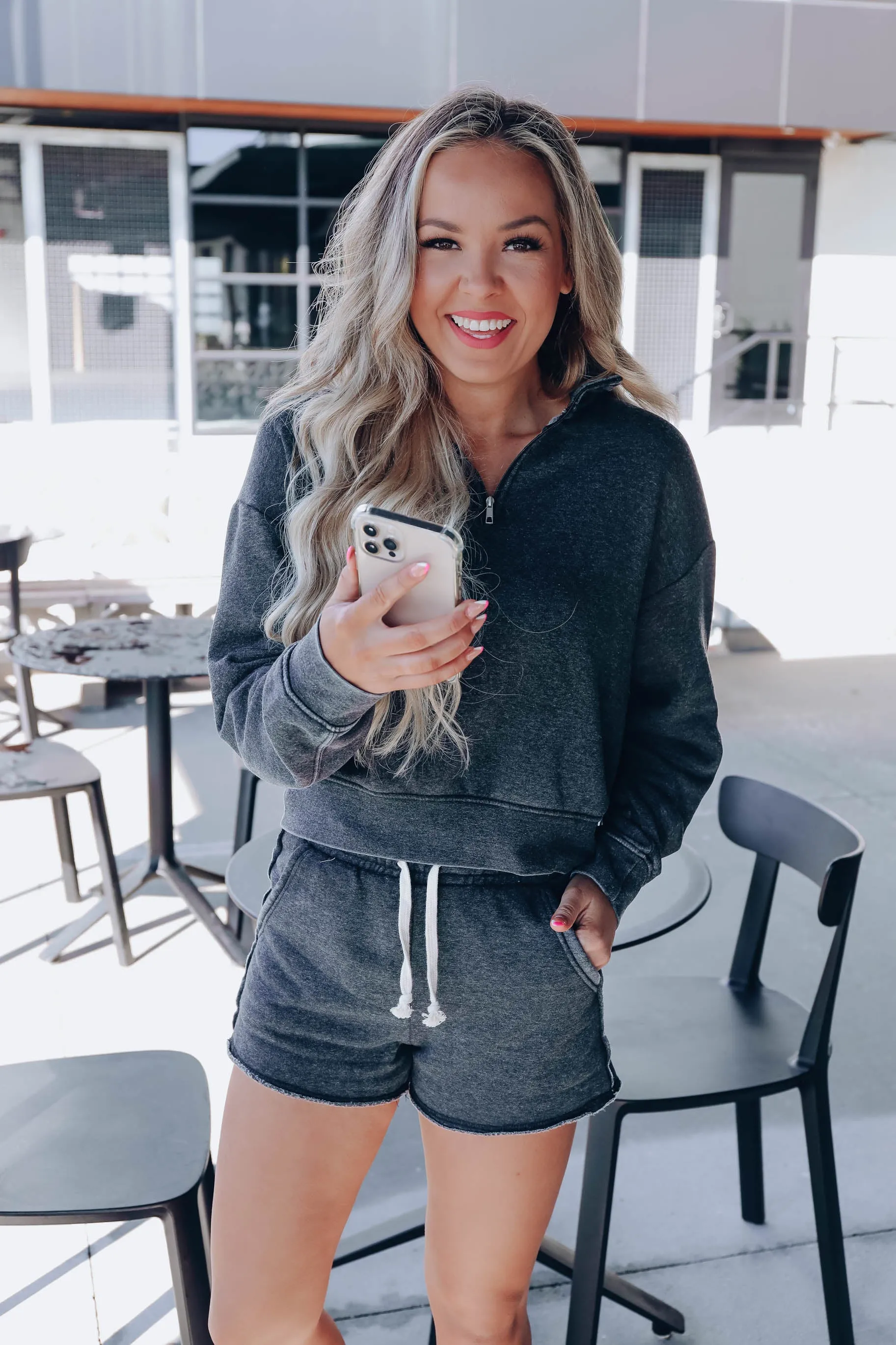 Casual Streetwear Pullover/Shorts Set - Black