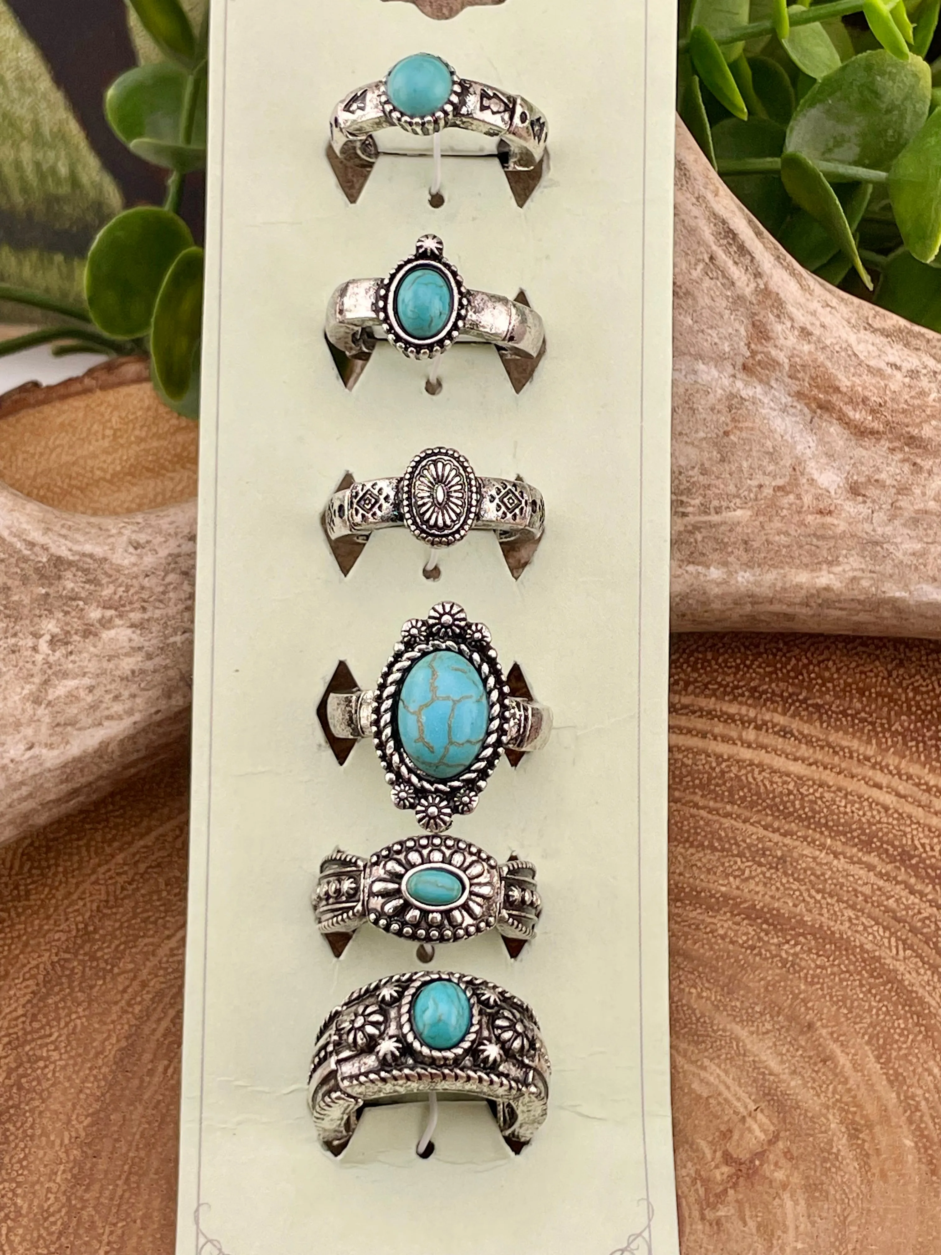 Court of Fashion 6 Piece Stretch Ring Set - Turquoise