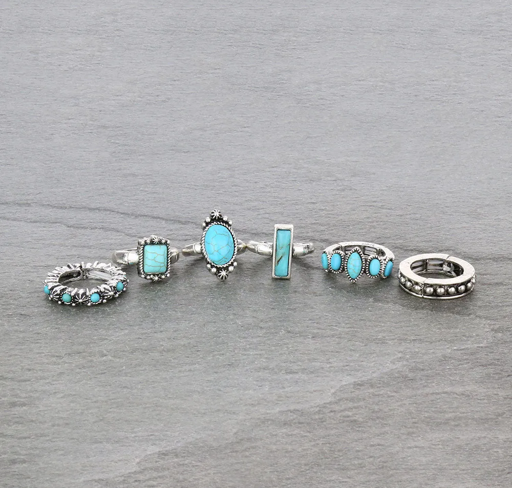 Court of Fashion 6 Piece Stretch Ring Set - Turquoise