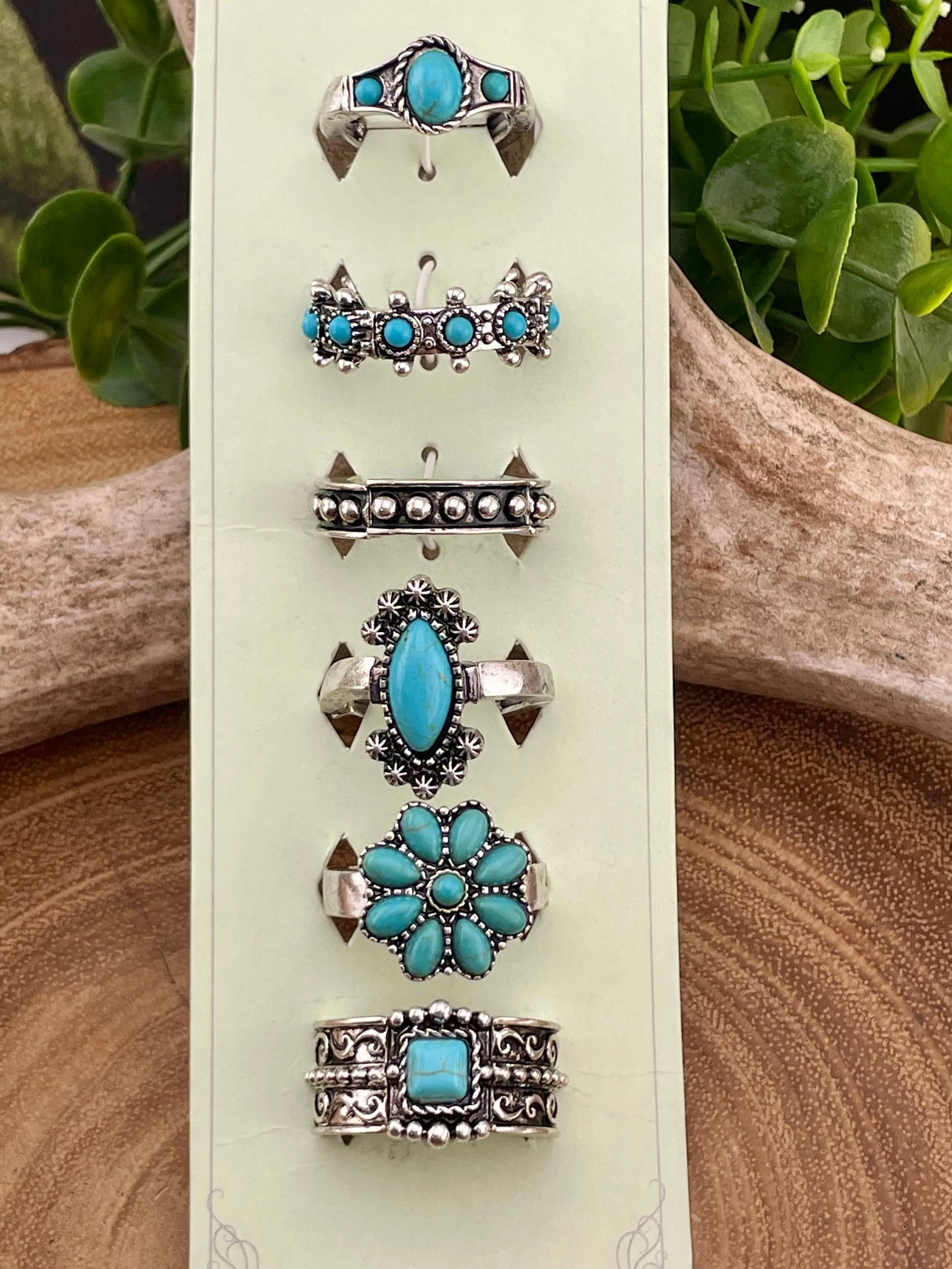 Court of Fashion 6 Piece Stretch Ring Set - Turquoise