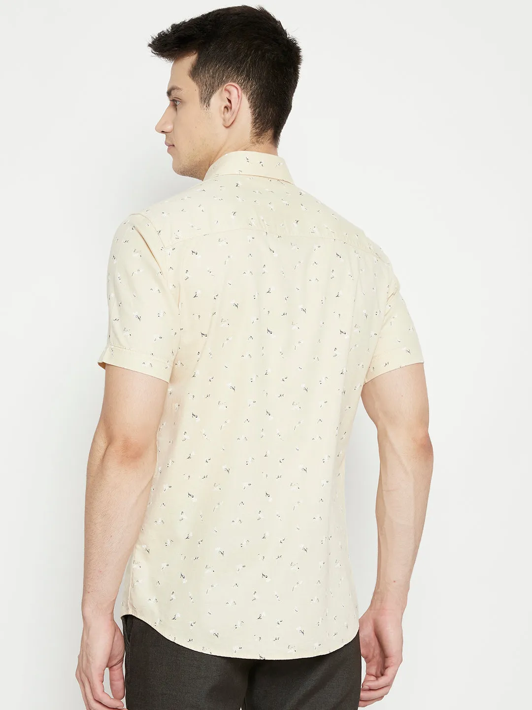 Cream Floral Printed Slim Fit shirt