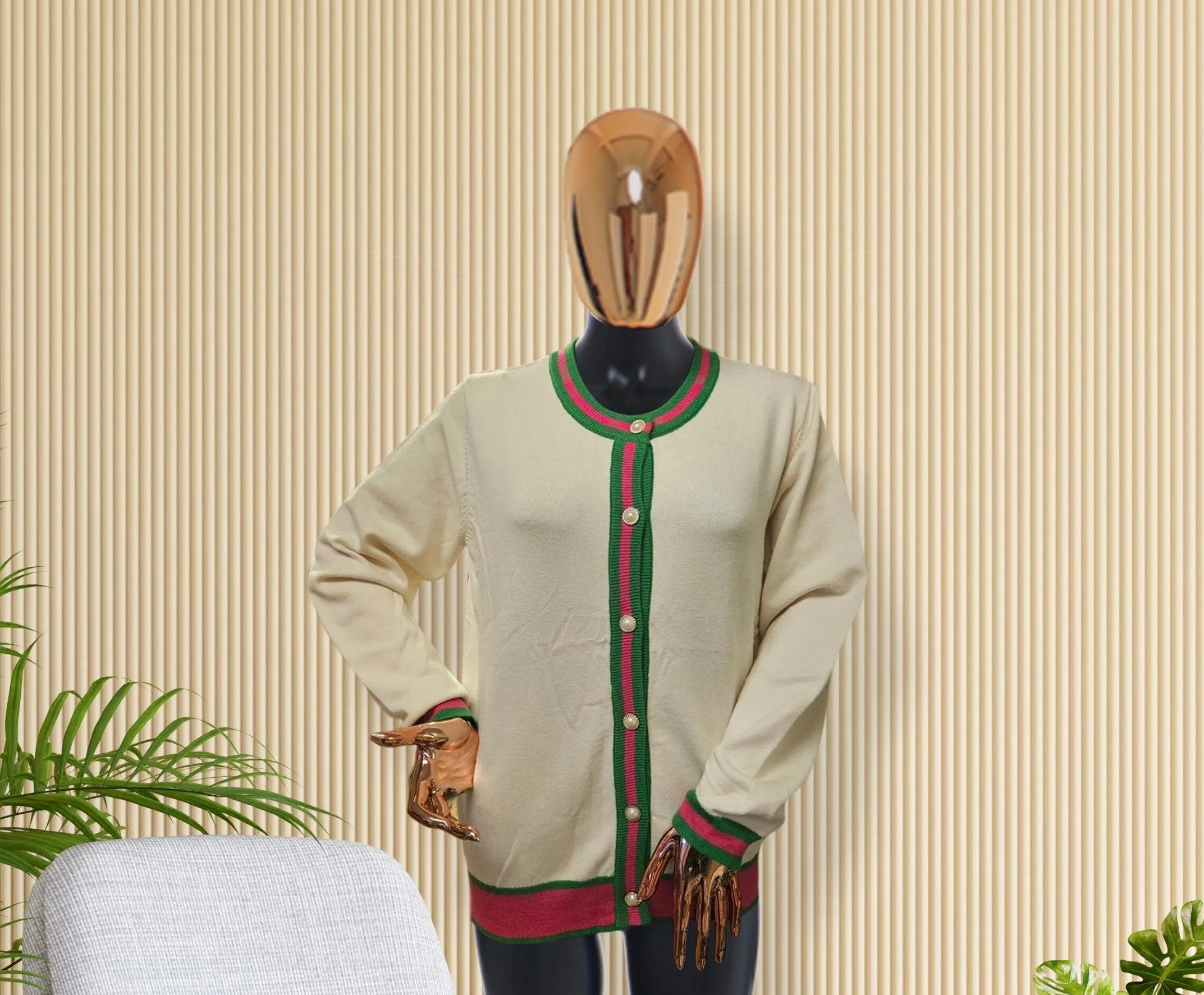 Cream, Pink and Green Cardigan