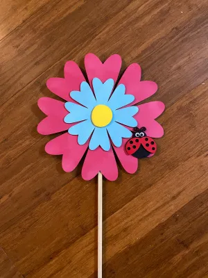 Daisy and Ladybug Wooden Garden Stake with Matte Finish