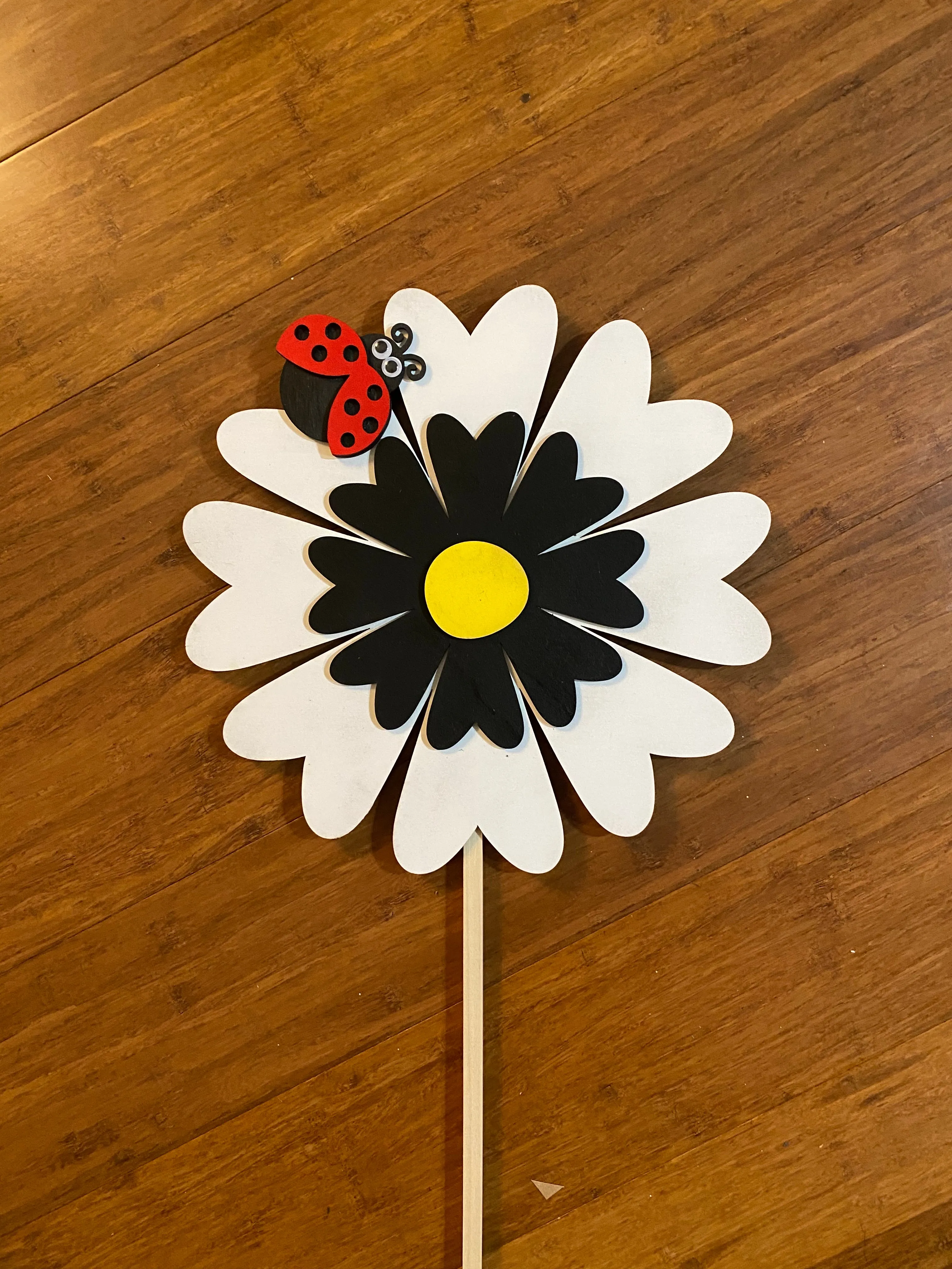 Daisy and Ladybug Wooden Garden Stake with Matte Finish