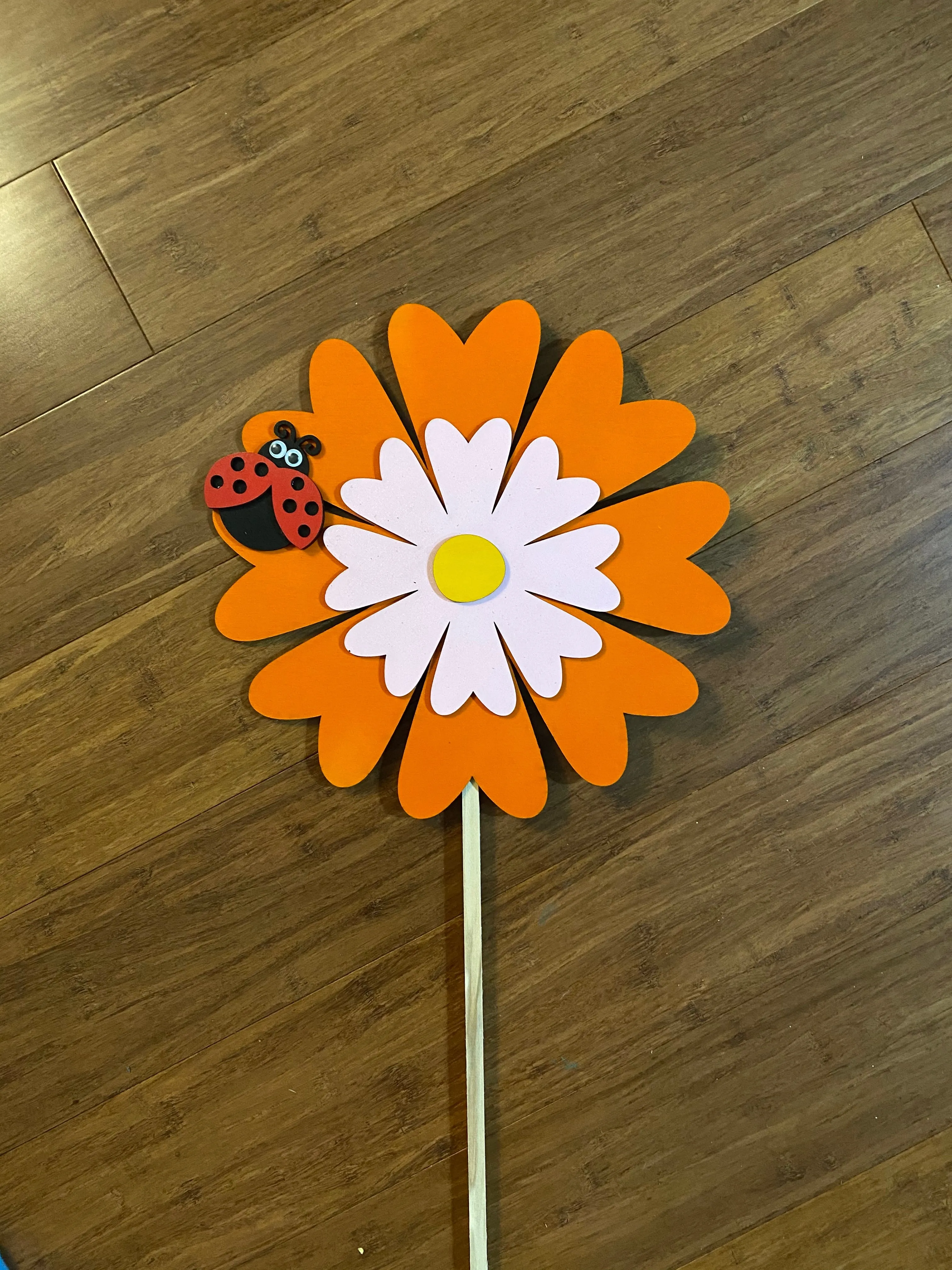 Daisy and Ladybug Wooden Garden Stake with Matte Finish