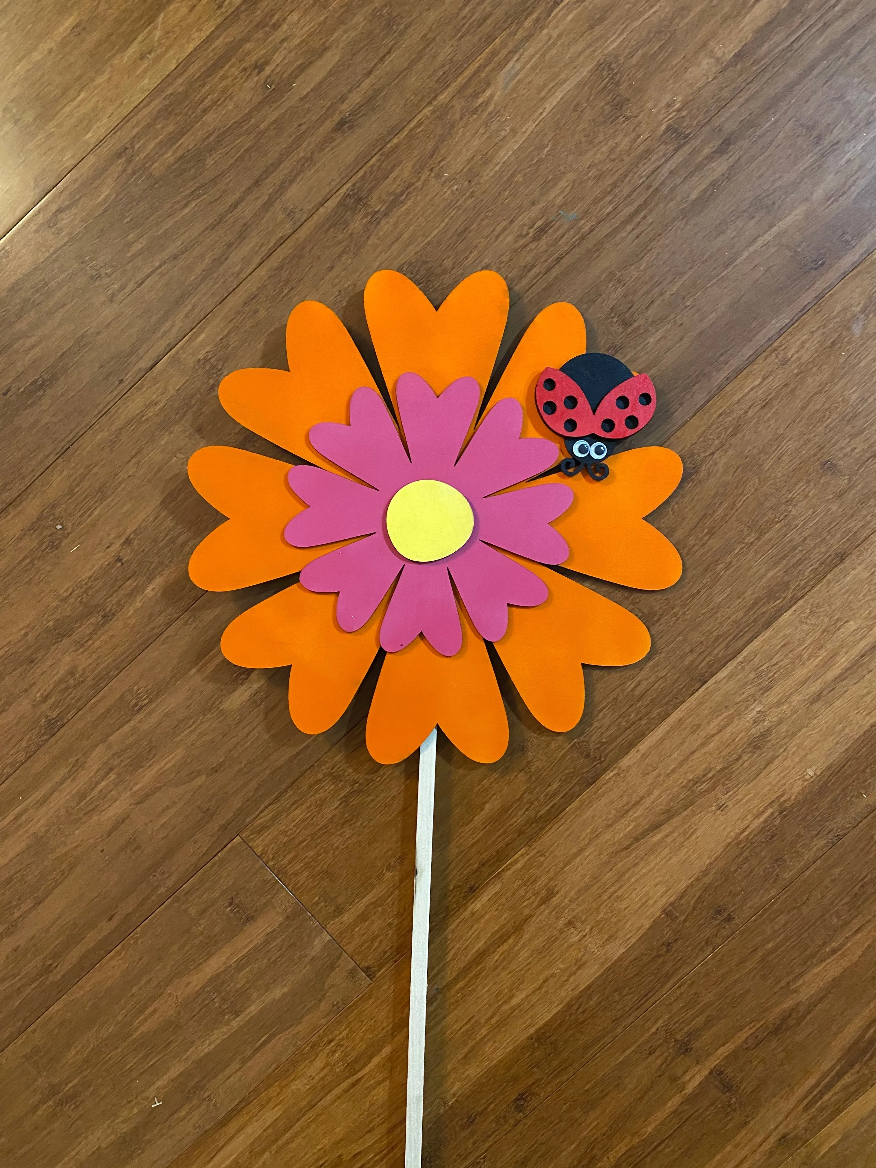 Daisy and Ladybug Wooden Garden Stake with Matte Finish