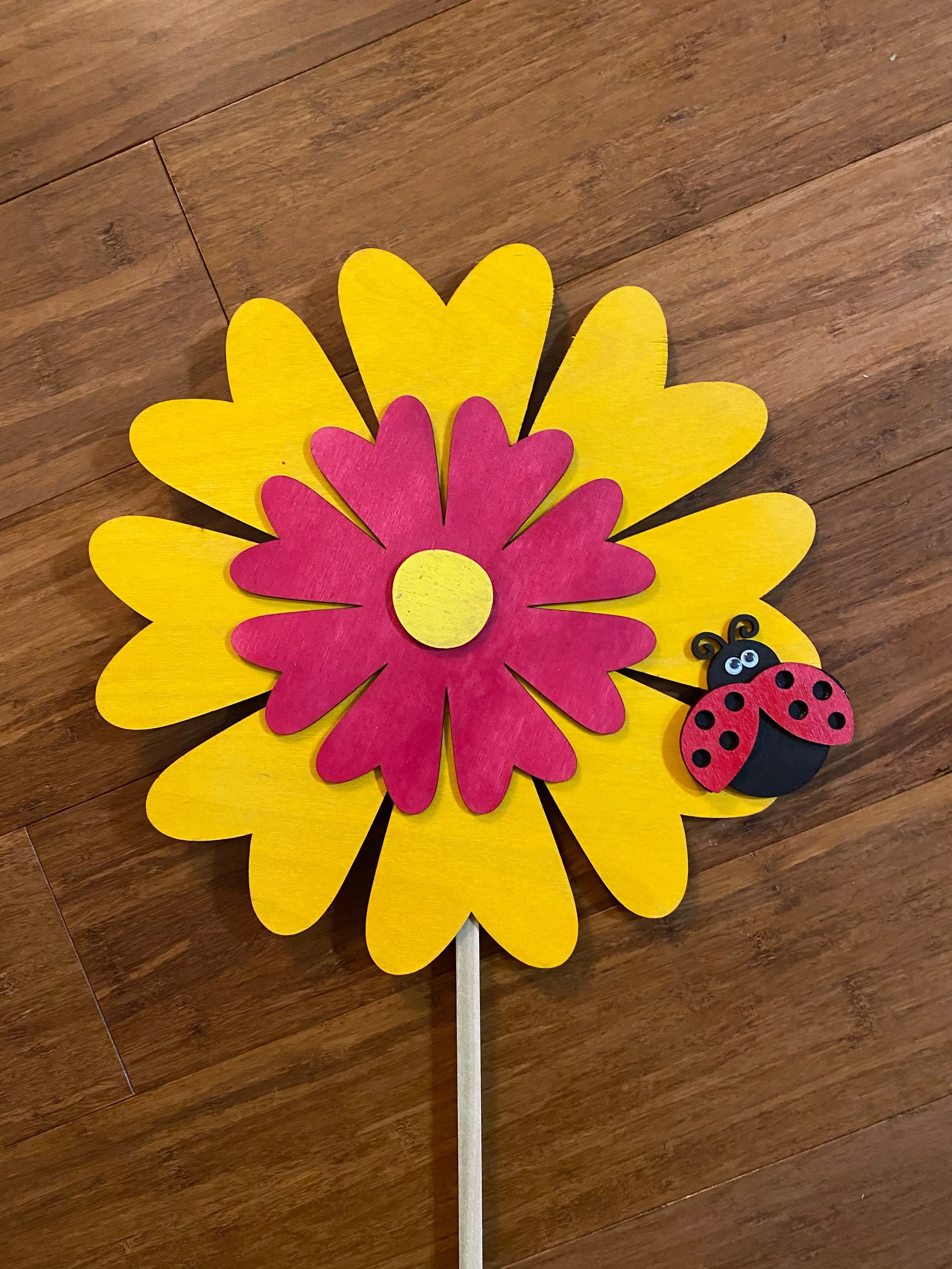 Daisy and Ladybug Wooden Garden Stake with Matte Finish