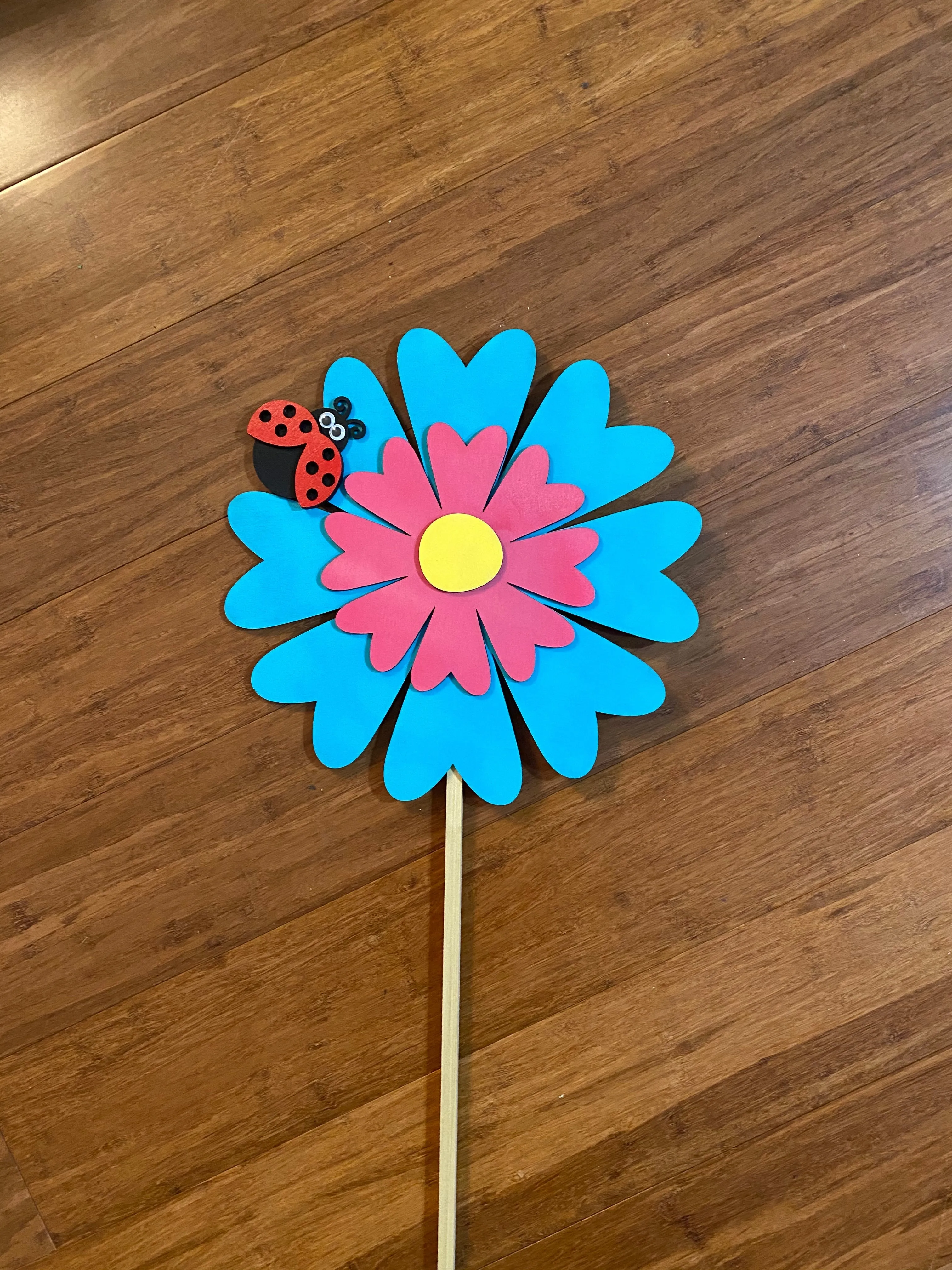 Daisy and Ladybug Wooden Garden Stake with Matte Finish