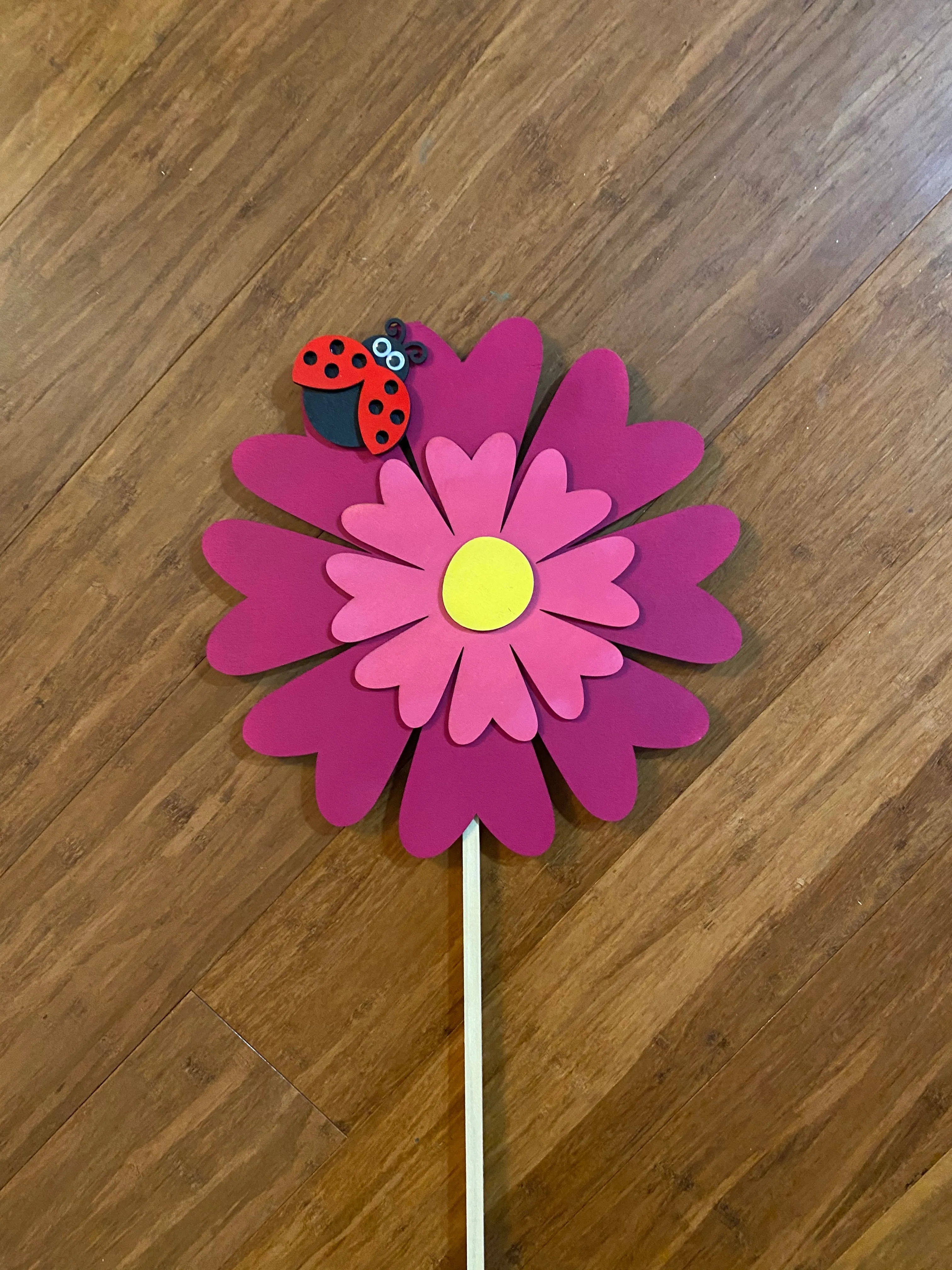Daisy and Ladybug Wooden Garden Stake with Matte Finish
