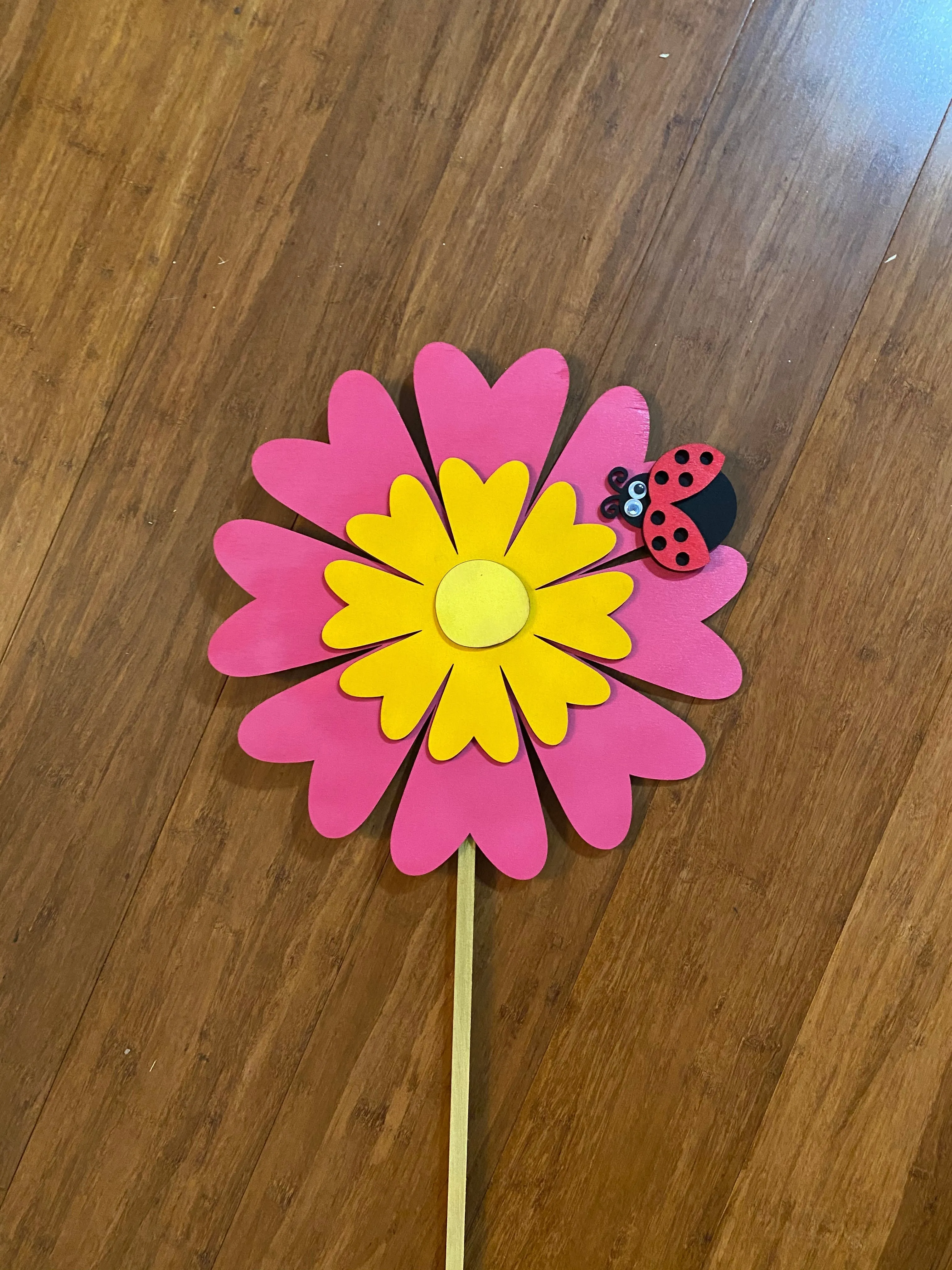 Daisy and Ladybug Wooden Garden Stake with Matte Finish