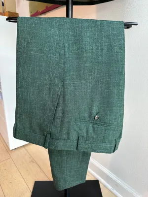 Dark Green Linen Blend Luxury Suit Pants