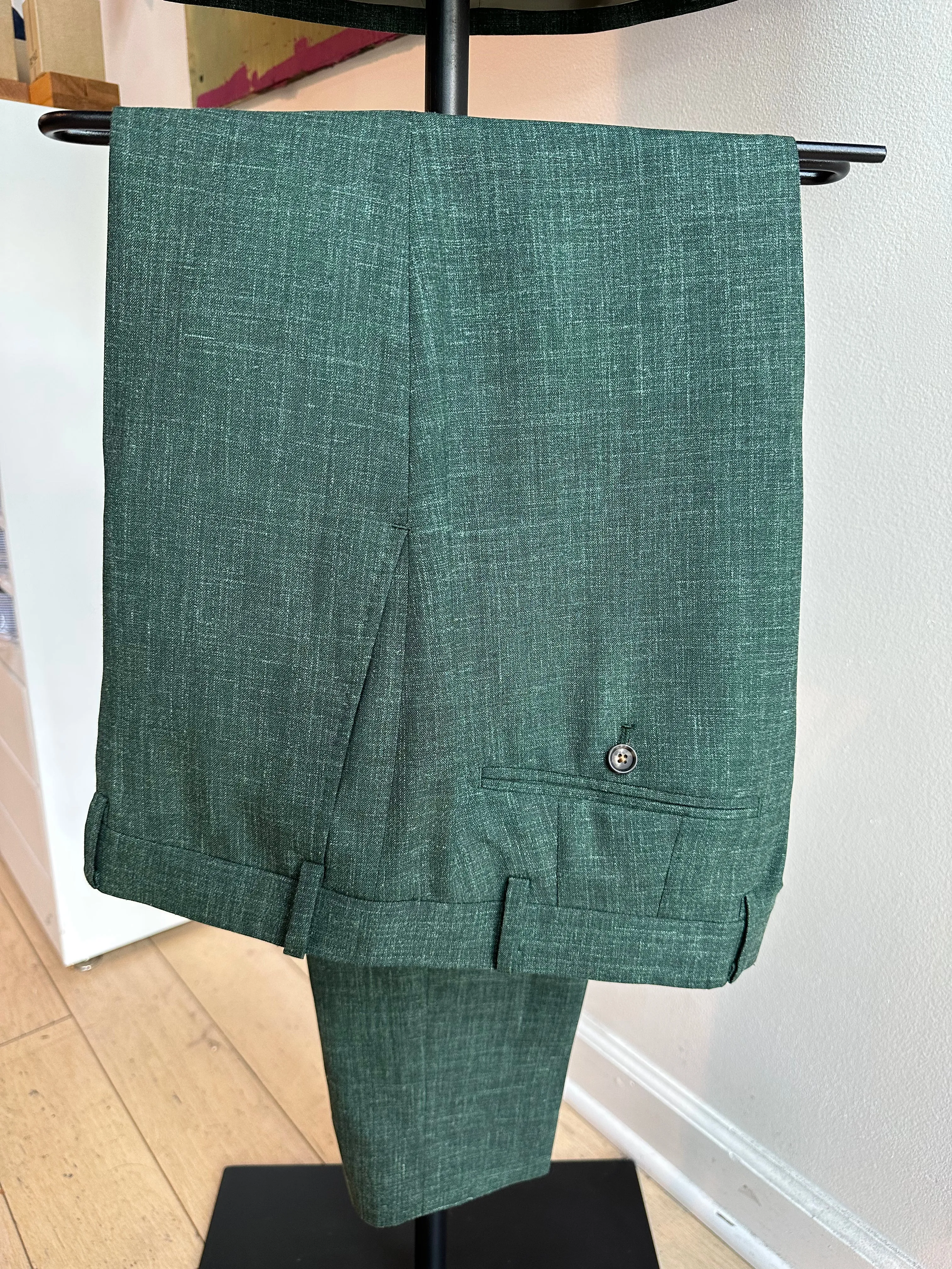 Dark Green Linen Blend Luxury Suit Pants