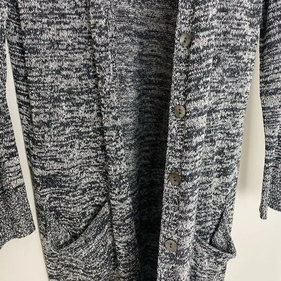 EILEEN FISHER Womens Black White Duster Silk Long Cardigan Heathered Size Medium