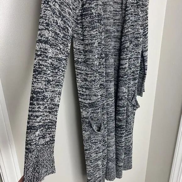 EILEEN FISHER Womens Black White Duster Silk Long Cardigan Heathered Size Medium