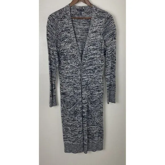 EILEEN FISHER Womens Black White Duster Silk Long Cardigan Heathered Size Medium