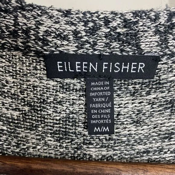 EILEEN FISHER Womens Black White Duster Silk Long Cardigan Heathered Size Medium