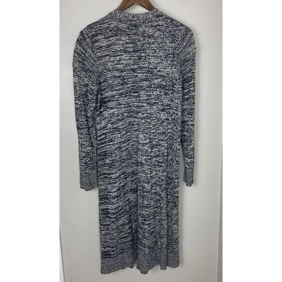 EILEEN FISHER Womens Black White Duster Silk Long Cardigan Heathered Size Medium