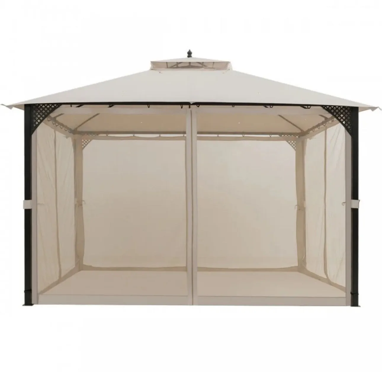 Elegant Heavy Duty Sturdy Design 12x10 FT Outdoor Double Top Patio Gazebo With Netting | Double Vented Roof | Sun-Proof & Waterproof Design
