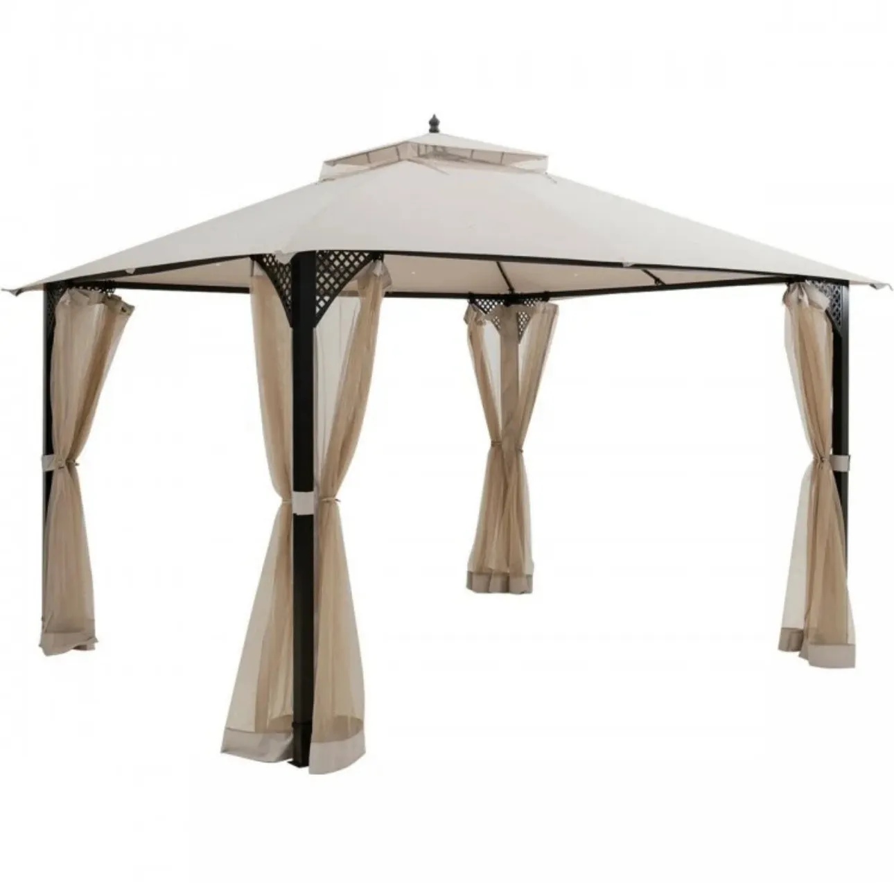 Elegant Heavy Duty Sturdy Design 12x10 FT Outdoor Double Top Patio Gazebo With Netting | Double Vented Roof | Sun-Proof & Waterproof Design