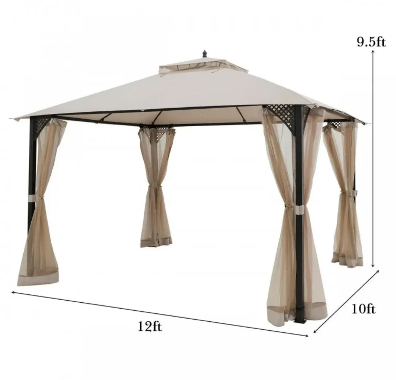 Elegant Heavy Duty Sturdy Design 12x10 FT Outdoor Double Top Patio Gazebo With Netting | Double Vented Roof | Sun-Proof & Waterproof Design