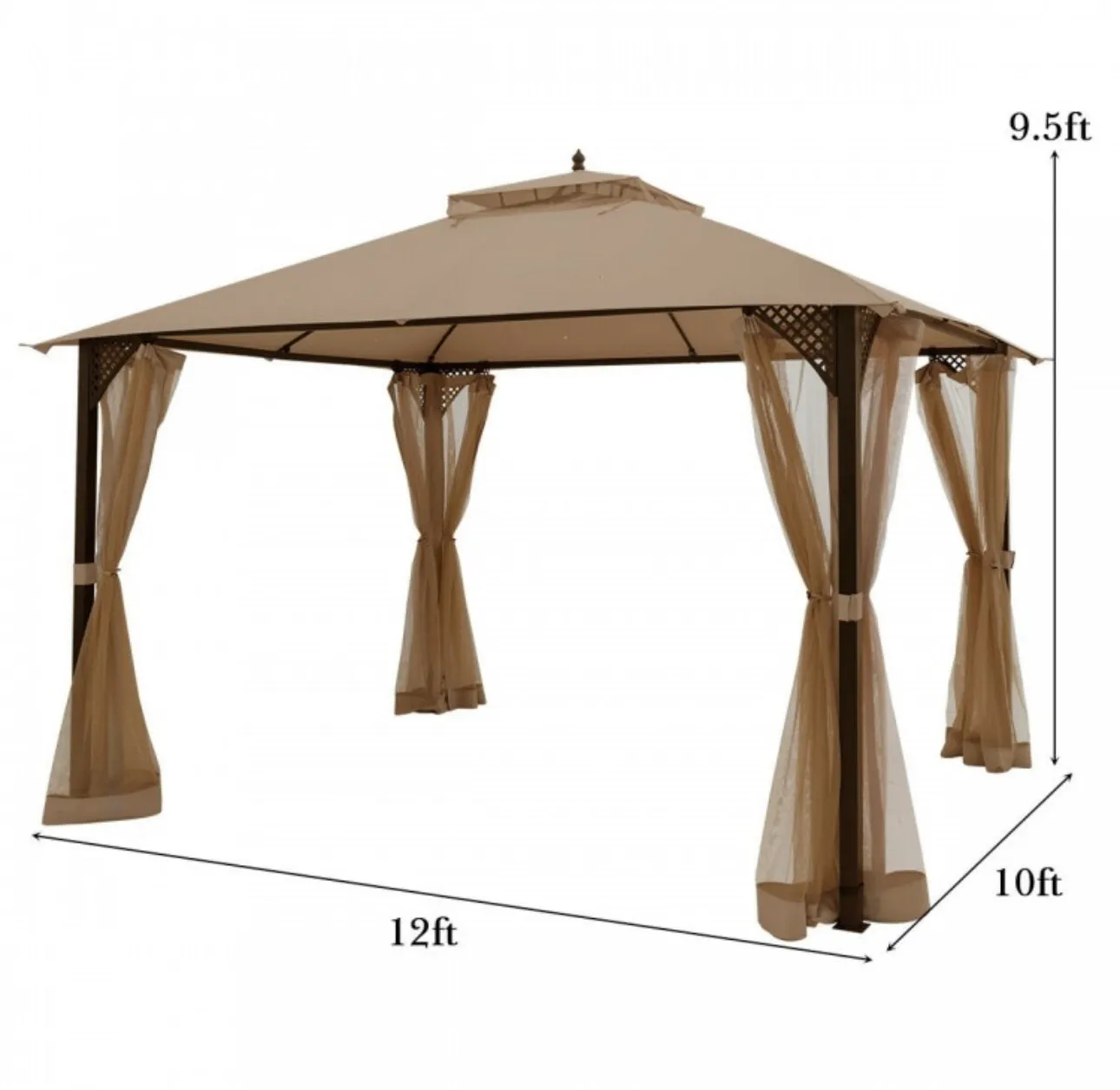 Elegant Heavy Duty Sturdy Design 12x10 FT Outdoor Double Top Patio Gazebo With Netting | Double Vented Roof | Sun-Proof & Waterproof Design