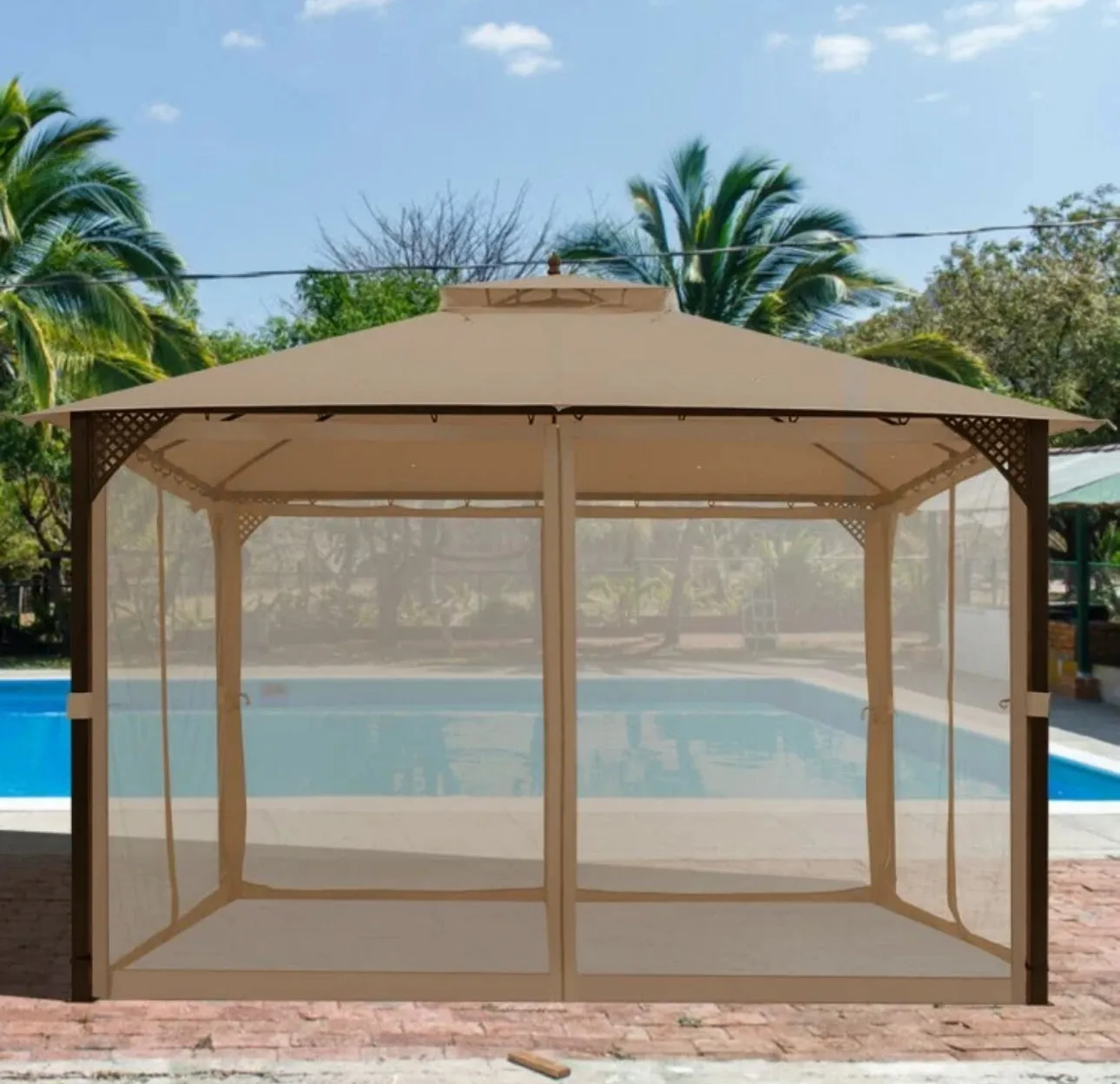 Elegant Heavy Duty Sturdy Design 12x10 FT Outdoor Double Top Patio Gazebo With Netting | Double Vented Roof | Sun-Proof & Waterproof Design