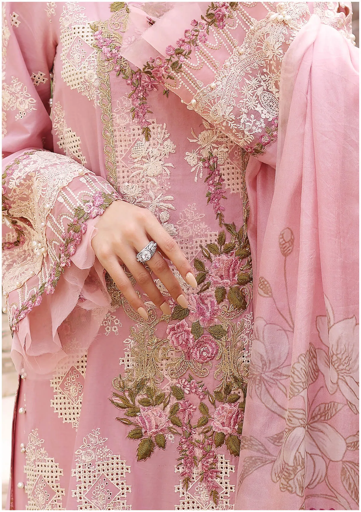 ELF-6 Old Rose | Elaf Luxury Festive Lawn Collection 2022 | Unstitched Embroidered Lawn Suits
