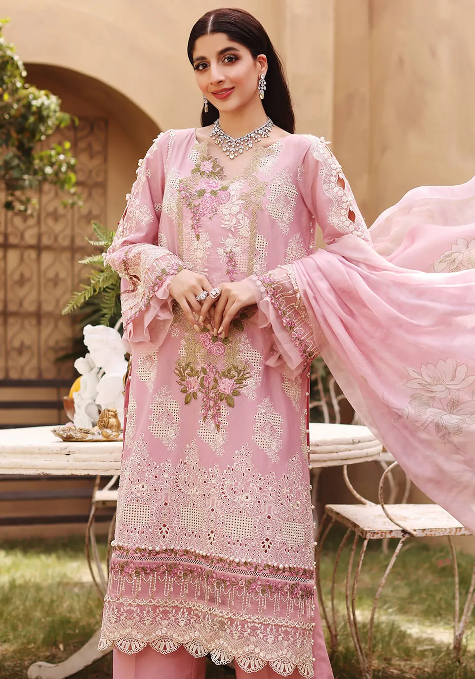 ELF-6 Old Rose | Elaf Luxury Festive Lawn Collection 2022 | Unstitched Embroidered Lawn Suits
