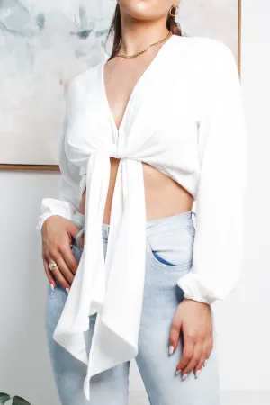 EMILY LONG SLEEVE CROP TOP - White