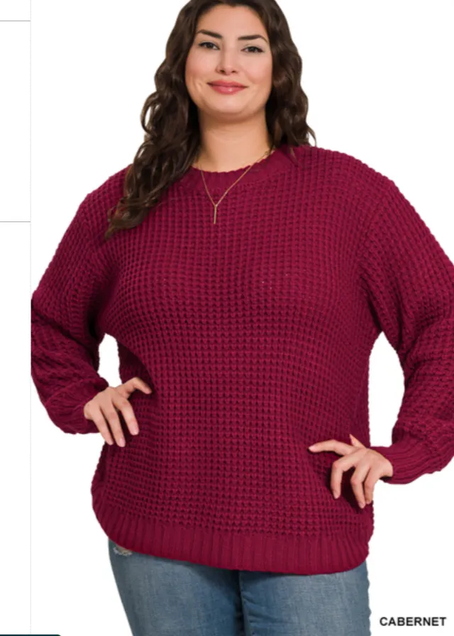Emma Hi-Low Waffle Sweater | Cabernet