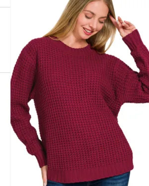 Emma Hi-Low Waffle Sweater | Cabernet