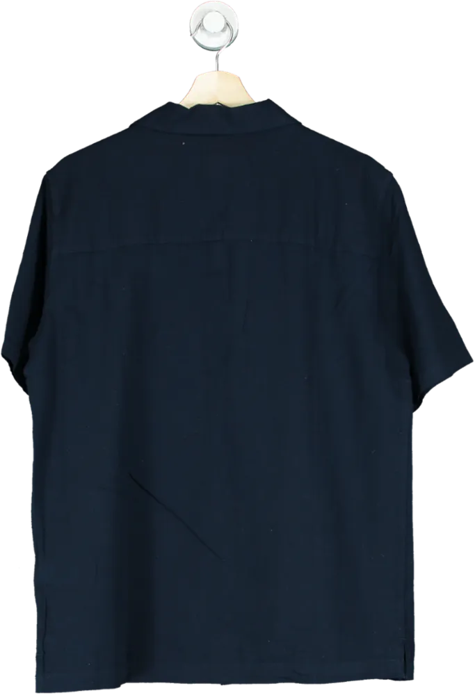 GAP Navy Linen Blend Short-Sleeve Shirt UK S