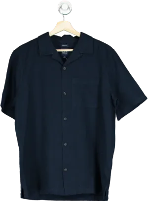 GAP Navy Linen Blend Short-Sleeve Shirt UK S