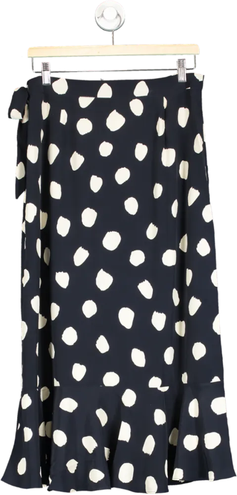 Glamorous Navy Polka Dot Ruffle Trim Wrap Skirt Size 12