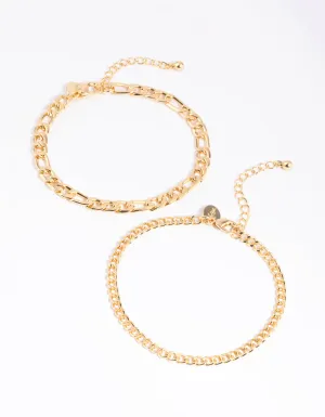 Gold Plated Mixed Chain Anklet Set