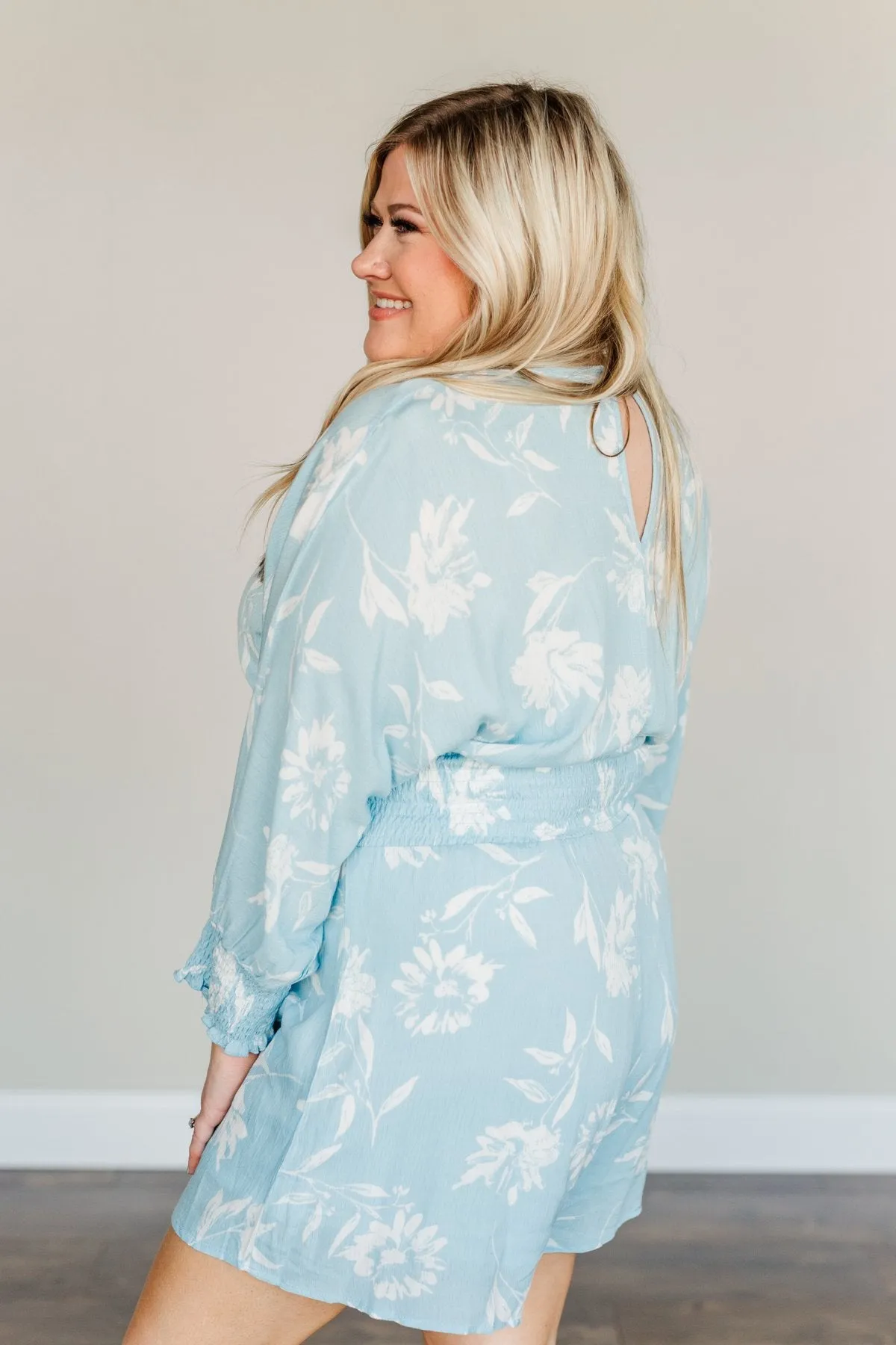 Got You On My Mind Floral Romper- Sky Blue