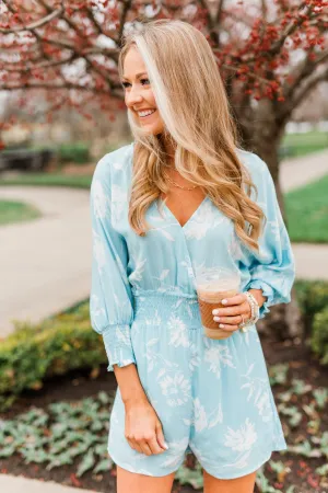 Got You On My Mind Floral Romper- Sky Blue