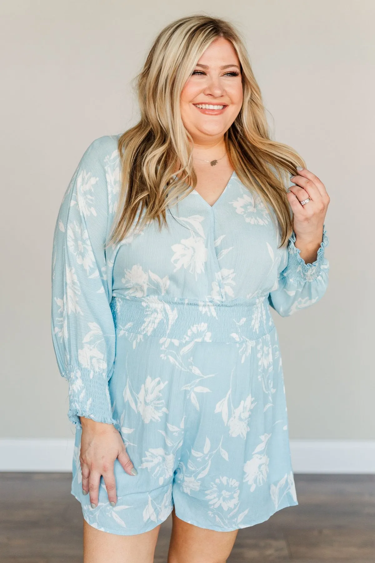 Got You On My Mind Floral Romper- Sky Blue
