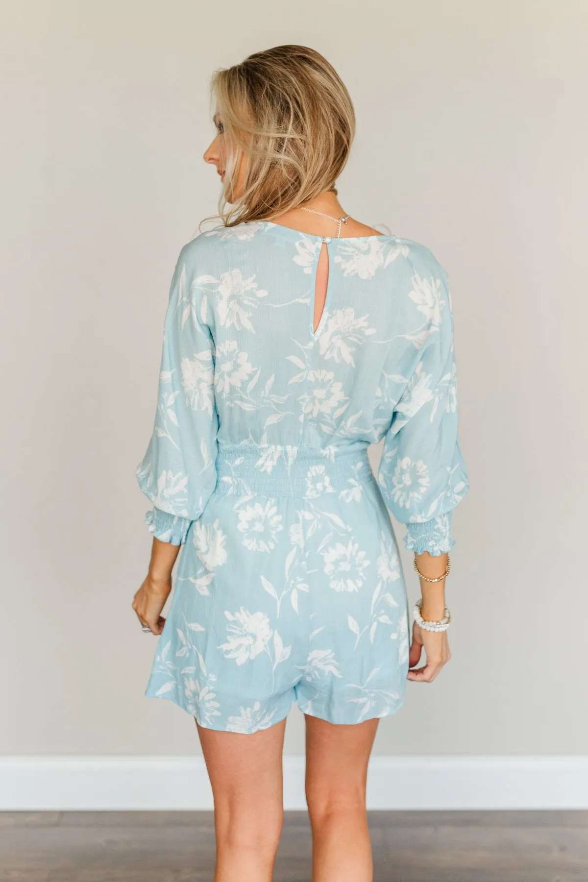 Got You On My Mind Floral Romper- Sky Blue