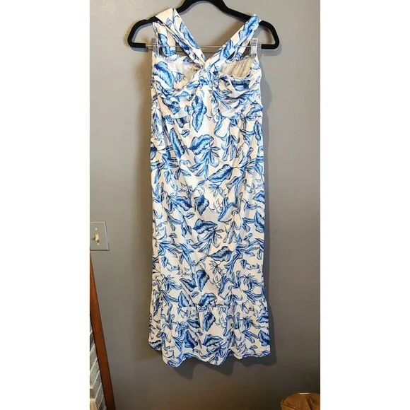Grace Karin Halter Blue Floral Maxi Dress Women’s Size M Summer Vacation Boho