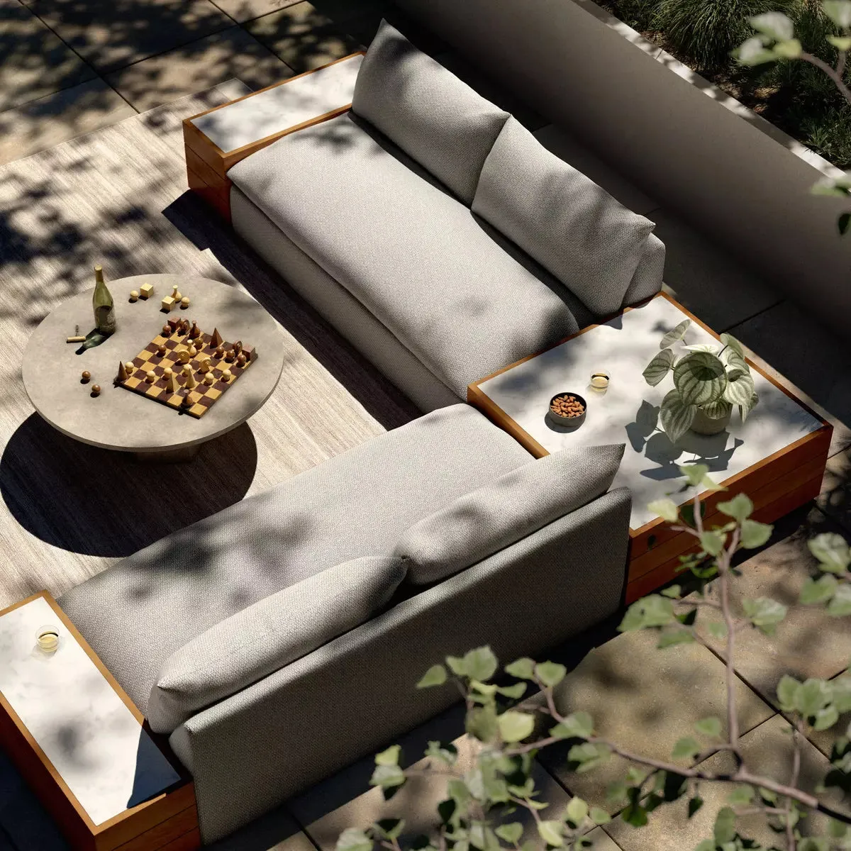 Grant Outdoor 2-Pc Sectional with Coffee & End Tables - Faye Ash