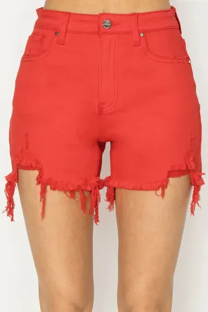 Hazel Blues® |  RISEN High Rise Distressed Denim Shorts