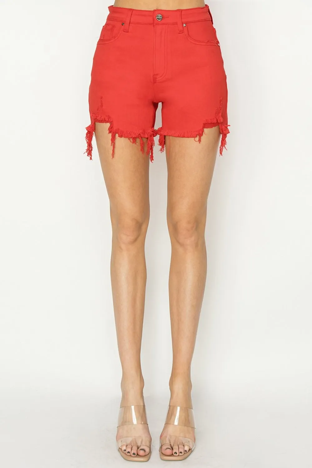 Hazel Blues® |  RISEN High Rise Distressed Denim Shorts