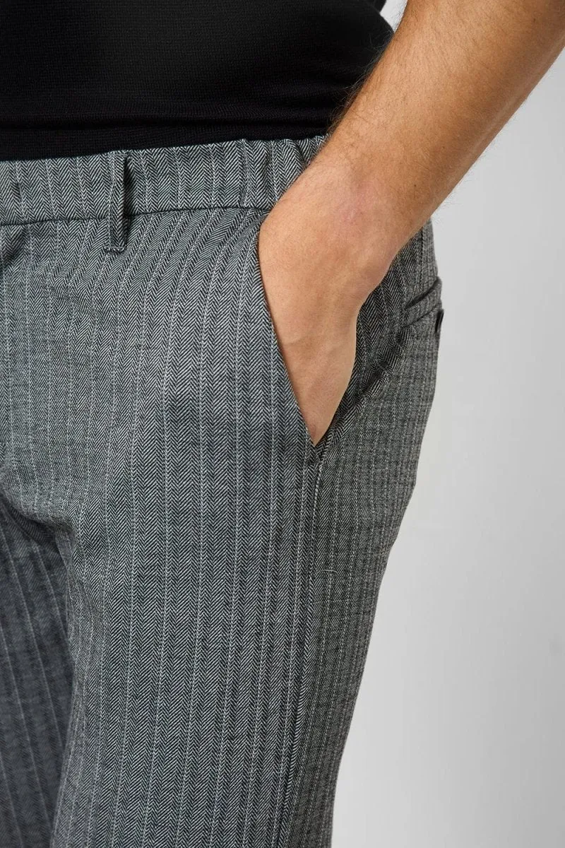 Herringbone Stripe Trousers in Dark Grey
